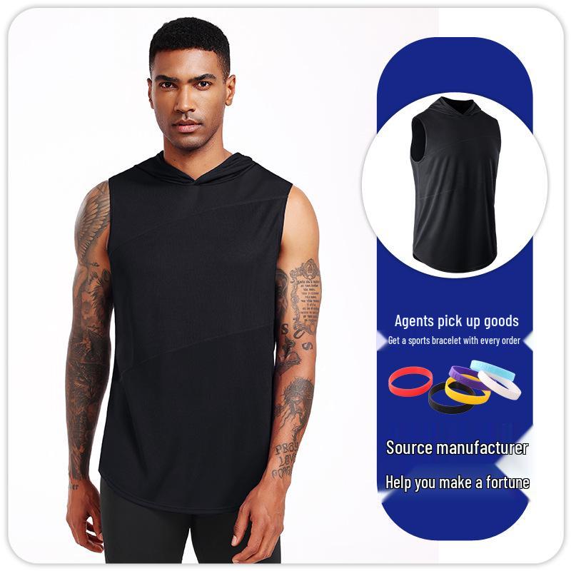 

Men s Hooded Mesh Breathable Quick-Dry Loose Fit Tank Top for Gym, Basketball, and Running XXXL чёрный