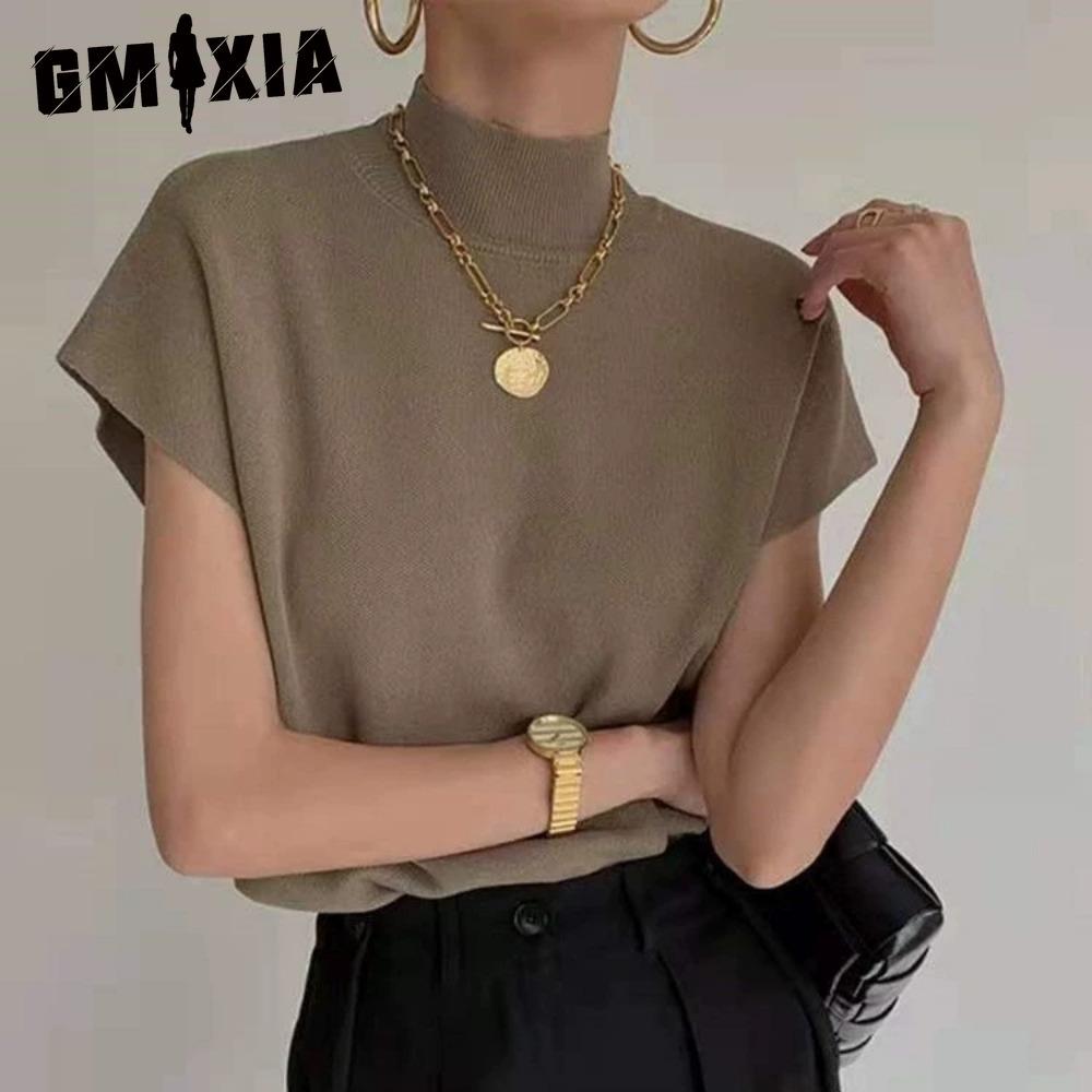 

GMXIA Женские модные повседневные однотонные блузки и рубашки с короткими рукавами и принтом one size хаки
