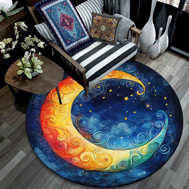 Crescent Moon Round Area Rug,Carpet Rug for Living Room Bedroom Sofa Playroom Decor,Non-slip Floor Mat
