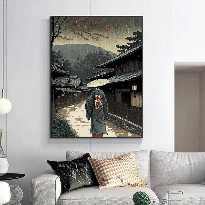 Vintage Japanische Porträt- und Landschaftsposter Geisha Samurai Tempel Narzissen Leinwandmalerei Wandkunst Bild Heimdekor