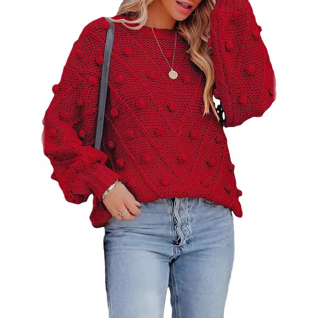 Φθινόπωρο Χειμώνας Πλεκτό Πουλόβερ με Πομ Πομ Χαλαρή Γραμμή Μακρυμάνικο Πουλόβερ Γυναικείο Πολυτελές Άνετης Εφαρμογής Κολακευτικό και Ευέλικτο Τοπ