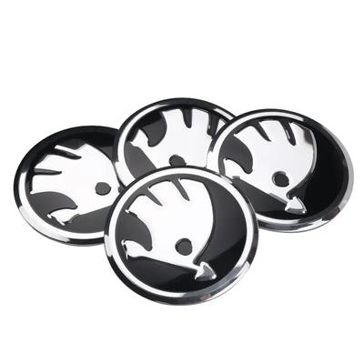 4PCS 56mm Aluminium Alloy Auto Car R Wheel Hub Center Caps Emblem Sticker For Skoda Octavia A7 Rapid Fabia Superb VRS VII KAMIQ