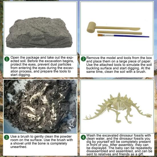 Dinosaur Fossil Skeleton Excavation Dig Up Kit DIY Assembly Educational Kids Toy