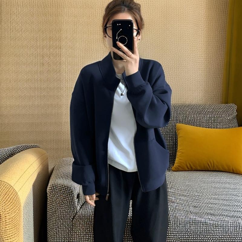 

Plus Size Women s Zipper Stand-Up Collar Cardigan Sweatshirt - Loose, Long-Sleeved, American Style for Spring and Autumn XXXL: 200-250 jin