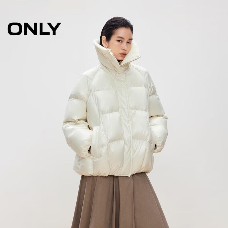 ONLY 2025 Winter Women's 90% White Duck Down Ribbed Lapel Loose Down Jacket