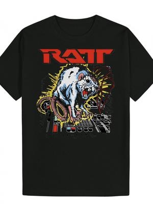 Crew Neck Polyester Animal Graphic T-shirt - White with Bold "RAT" Design