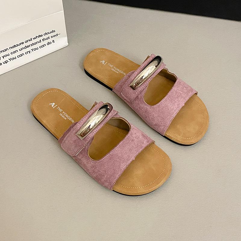 

Premium sense hollow metal cool slippers women s summer light and comfortable flat-bottomed slippers outside commuting pu one-word drag 40 светло-фиолетовый
