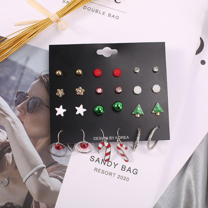Creative Design Set Earrings, Christmas Tree Alloy Pentagram Earrings