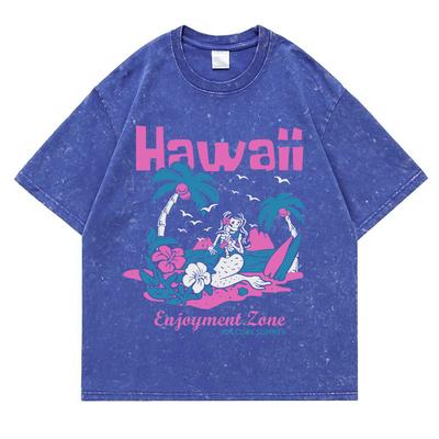 Hawaii Genusszone Willkommen Sommer Gewaschenes Retro Schnee T-Shirt Herren Mode Übergroßes T-Shirt Baumwollkleidung Lockere Freizeit-Tees