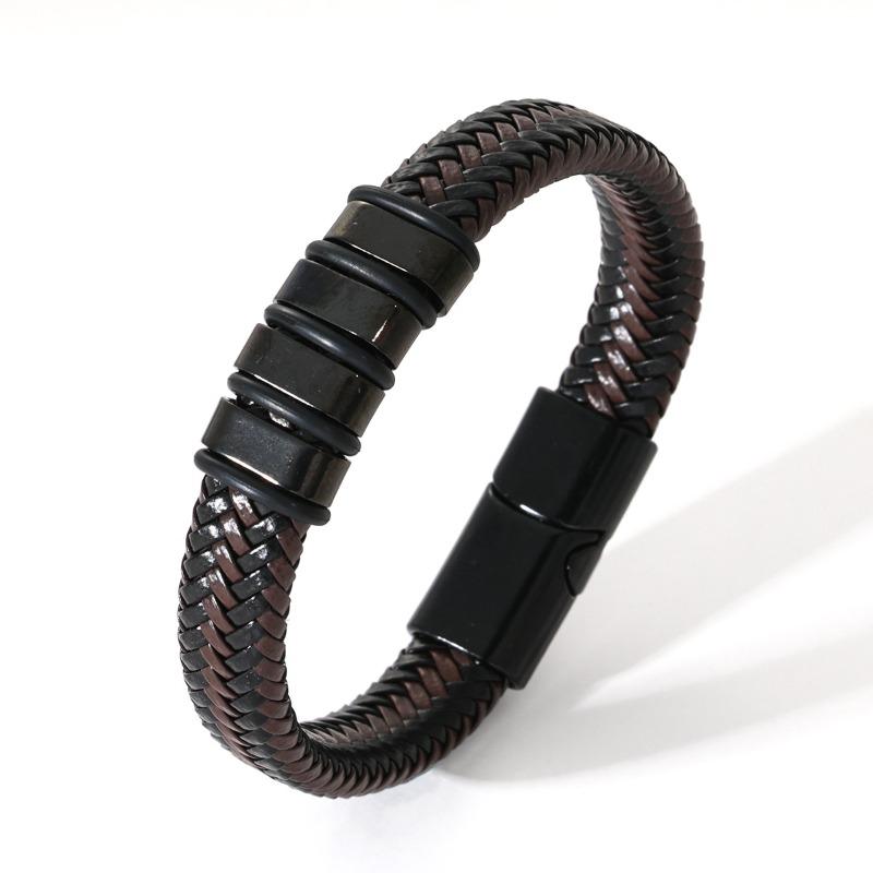 Antistatisches Armband Herren Edelstahl Leder Stahlfarbe Neuer Vintage-Stil Magnetisches Gewebtes Armband