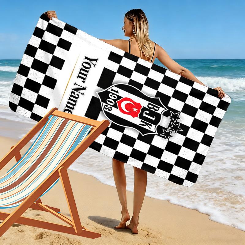 Name Personalisiertes Besiktas Motiv Strandtuch, Großes Weiches Schnelltrocknendes Handtuch für Strand Camping Schwimmen
