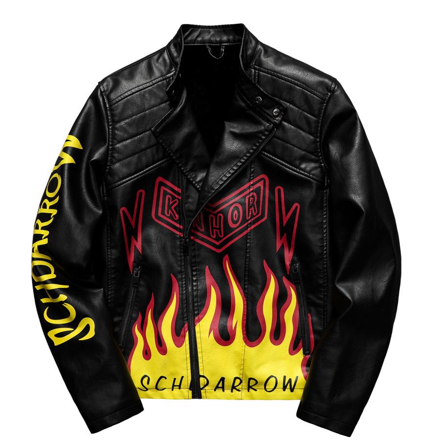 2026 Men s Retro Stand Collar PU Leather Jacket, Hip Hop Loose Fit with Velvet Lining Large чёрный