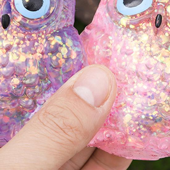 Glitter Owl Squeeze Toy Slow Rebound Stress Relief Clear Bird Sensory Toy Anxiety Relieving Stress Ball Animal Shape Relaxation Tool