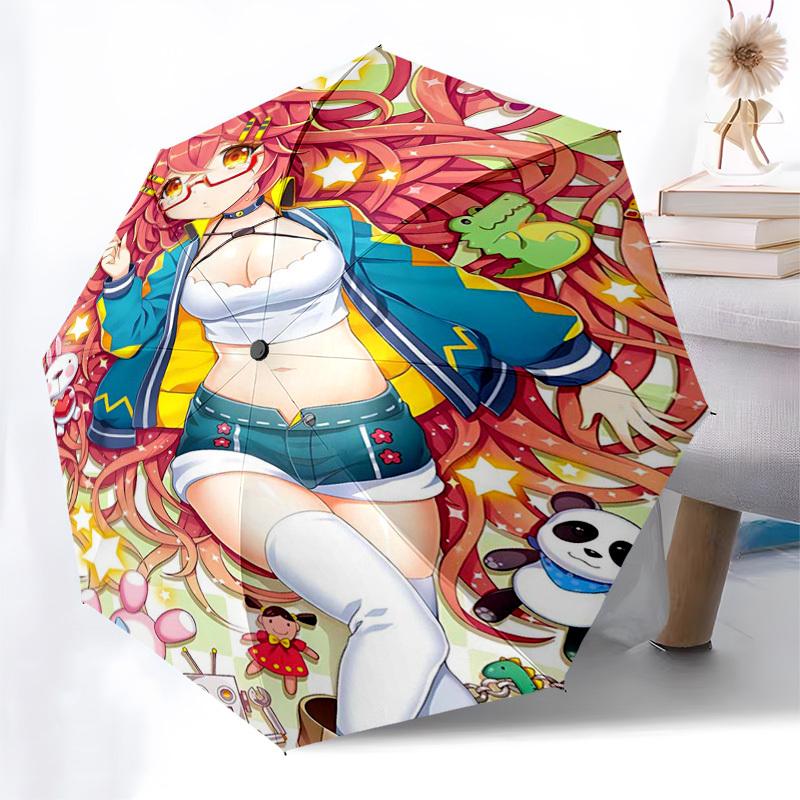 1pc Outdoor Umbrella with Cute Anime Girl and Stuffed Toys Design - Automatic Opening/Closing, Portable 3-Fold Design, 8-Rib Iron Frame - Perfect