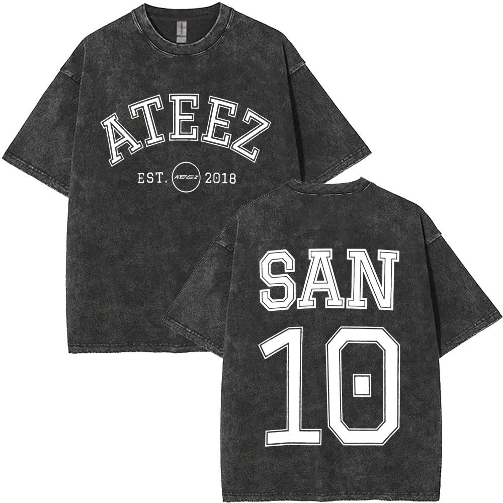 Washed Vintage Kpop ATEEZ "FlX ON" Merch T-shirt Men Women Korean Fashion Trend T Shirts Men's Casual Oversized Cotton T-shirts