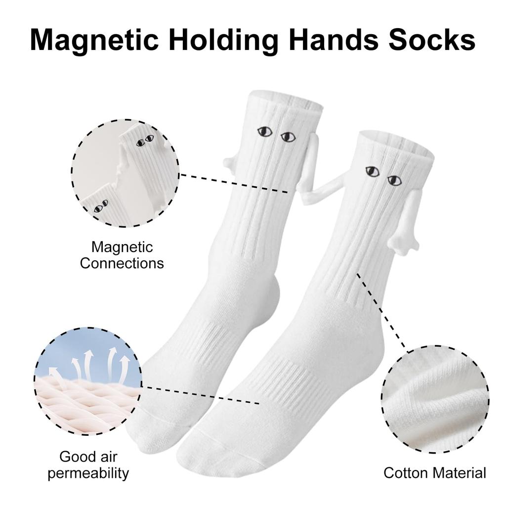 1/2Pair Fashion Socks for Adult Funny Magnetic Hand in Hand Black White  Mid-Tube Socks Cartoon Couple Socks Holiday Party Gifts