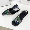 New Women's Casual Shoes Flip-flops Flat-bottomed Large-sized Square-toed Square-heeled Slippers