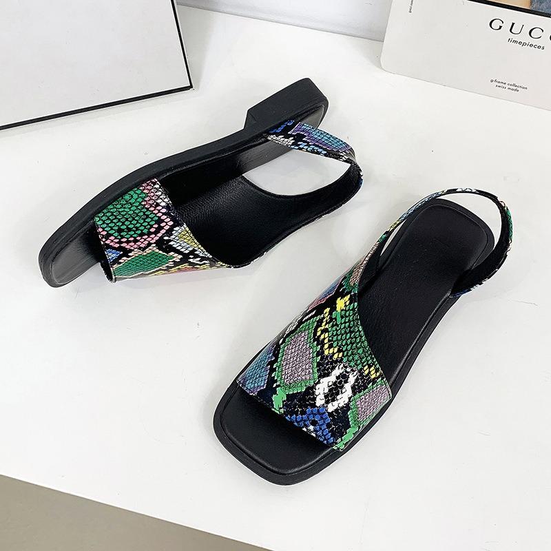 New Women's Casual Shoes Flip-flops Flat-bottomed Large-sized Square-toed Square-heeled Slippers