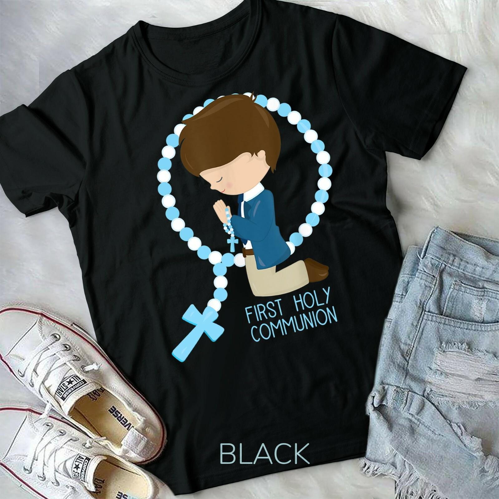 First Holy Communion Boy Praying Rosary Unisex Youth T-shirt S