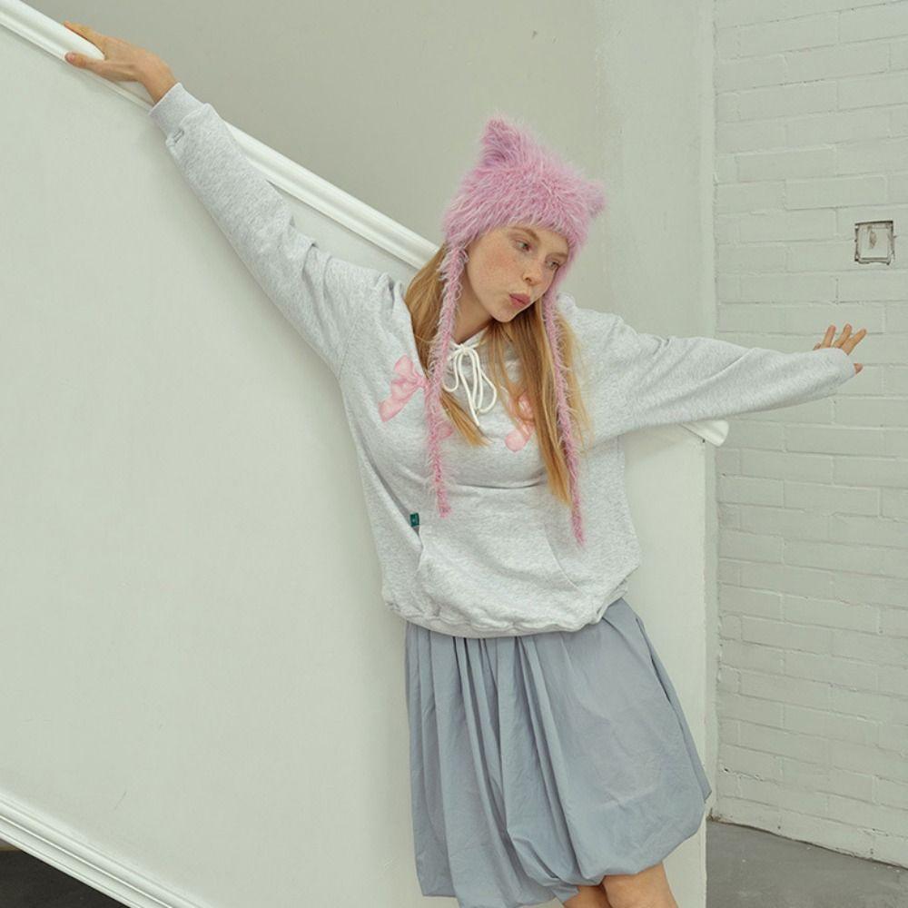 

Warm Pullover Furry Cap Cute Plush Winter Beanies Cartoon Cat Ear Hat Ski розовый
