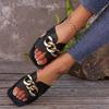 Large size flat-bottomed slippers women's flat-bottomed lightweight fashion chain square head one-character casual sandals