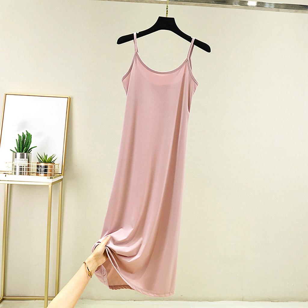 Damen lockerer lässiger Nachthemd mit Camisole und langem farbigem Basis-Kleid darunter