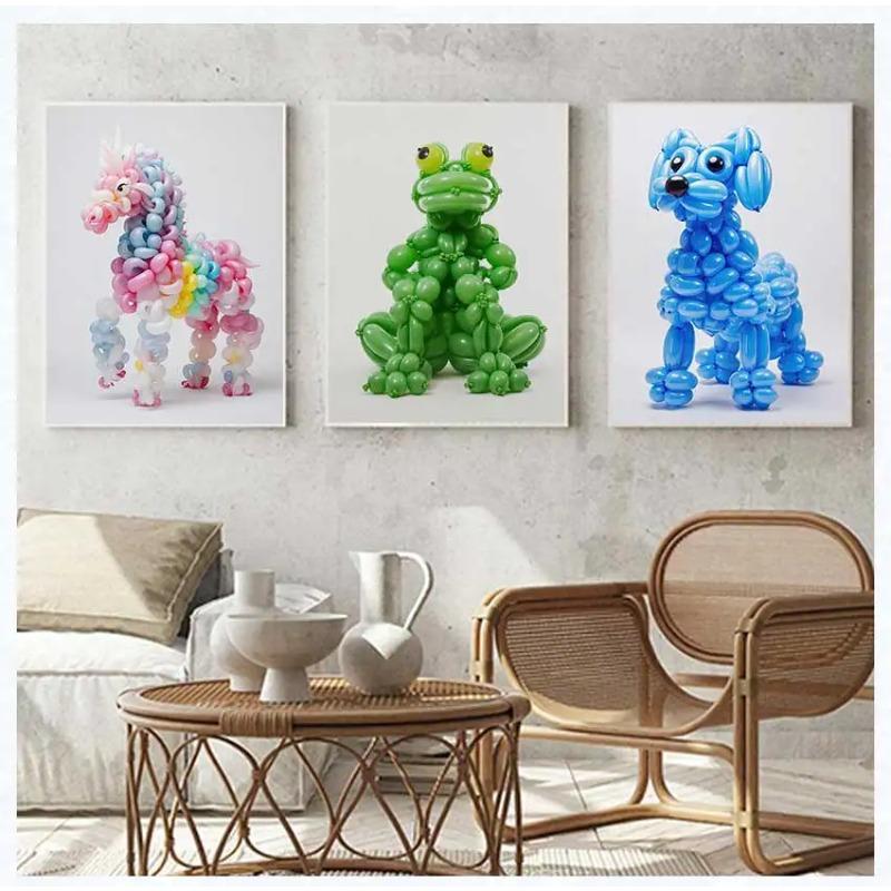 Animal Balloon Art Poster Set of 3 Prints Balloons Artful Dog Frog Unicorn Canvas Painting for Living Room College Dorm Decor