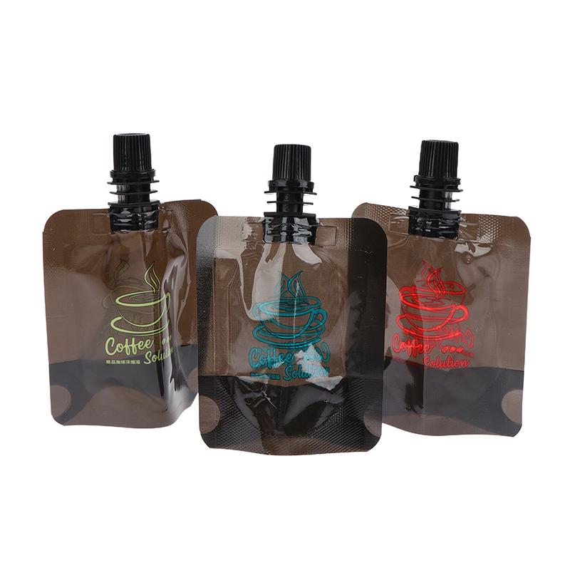 10 Pcs 50/100Ml Plastic Black Self-Standing Coffee Tea Liquid Suction Nozzle Bag Diy Cocoa Matcha Travel Beverage Portable Pouch