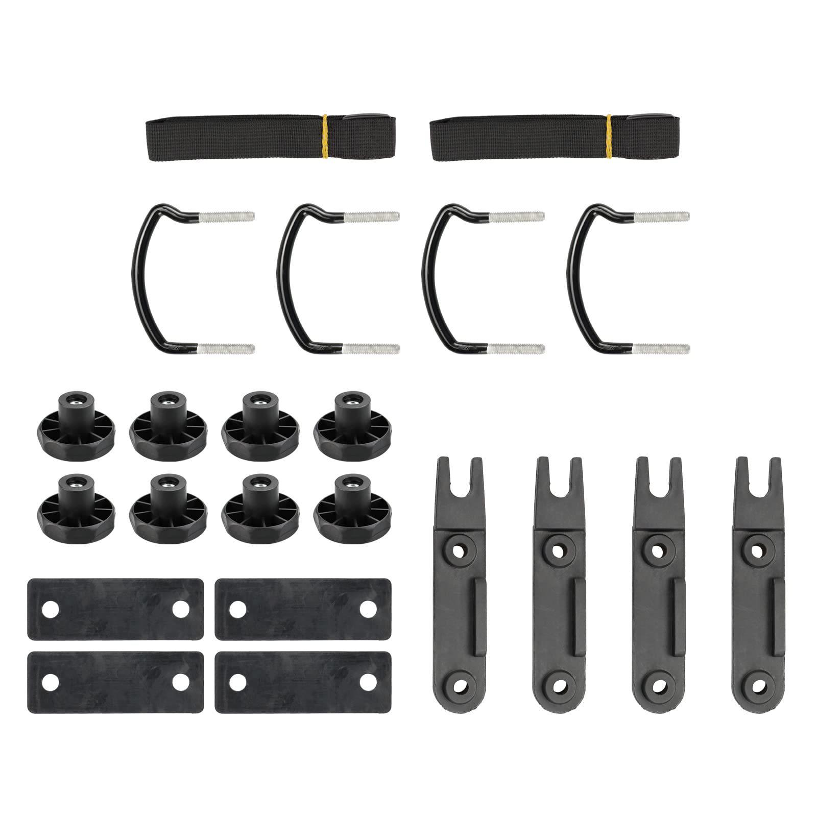 

Car Roof Box Accessory Kit: U-Bolts, Metal Fasteners, Stickers, Pads, Quick Clamps, Quick Release Straps