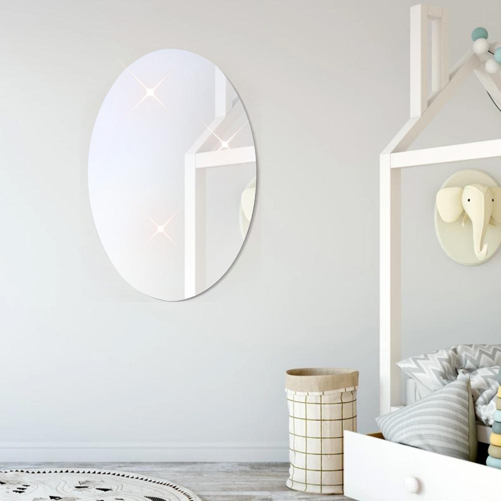 slivery Oval Vanity Mirror Lightweight Self-Adhesive Mirror Stickers Makeup Application