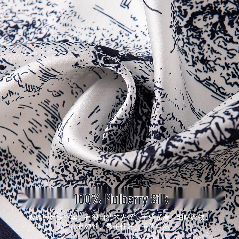 Women's 100% Mulberry Silk Retro Jungle Castle Print Scarf – Elegant High-End Light Luxury Shawl