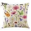 Soft Fabric Cushion Case Floral Cover, 18x18 Inch Decorative Throw Pillow Cover with Hidden Zipper, Elegant Color Plant Insect Flower Patterns,