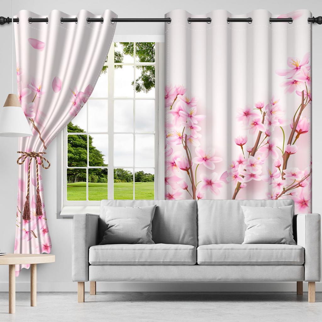 2Pcs Fresh Flowers Window Curtains Children Bedroom Living Room Apartment Indoor Outdoor Thermal Insulated Blackout Curtain