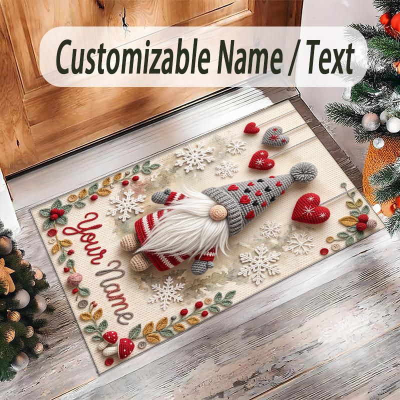 Gnome Theme Crystal Velvet Rug Personalized Custom Name Text Soft Floor Mat Home Decor