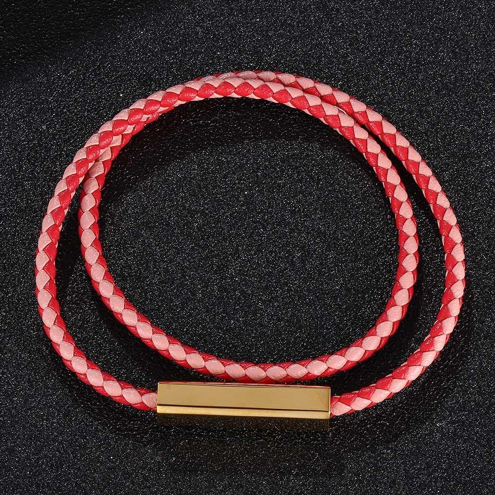 Fashion Red Pink Braided Leather Bracelet For Women Jewelry Multilayer Leather Fashion Clasps Bracelet