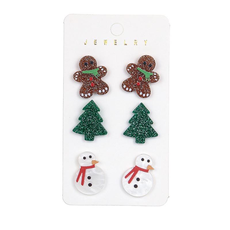 Christmas New Piece Set Christmas Earrings Handmade D Christmas Tree Gingerbread Man Snowman Acrylic Pendant Earrings