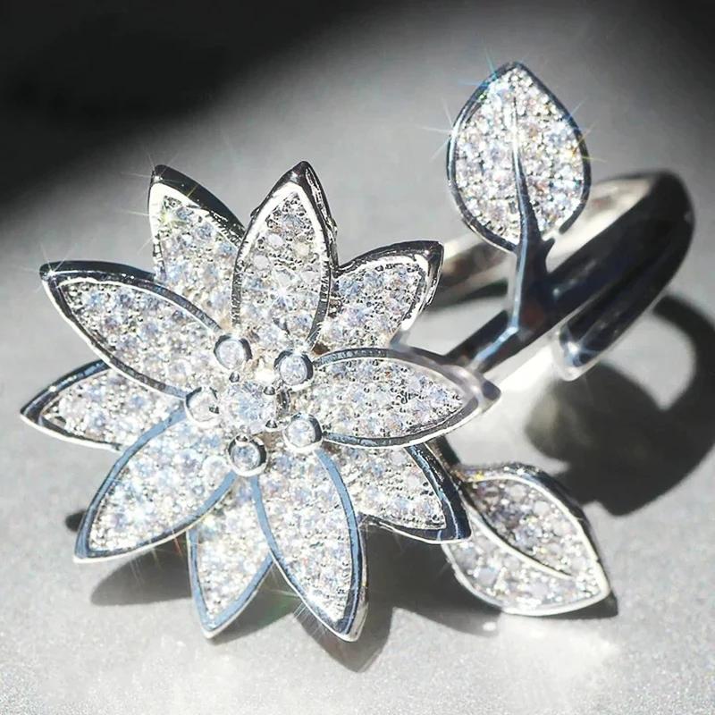

CAOSHI Aesthetic Luxury Flower Ring for Women Delicate Finger Zircon with Bright Zirconia Graceful Lady Engagement Accessories 6