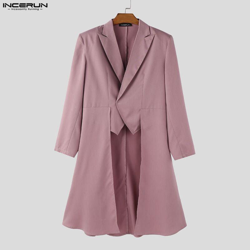 INCERUN Men Turn-down Collar Long Sleeve Irregular High Low Splits Ruffled Thin Blazer Coats