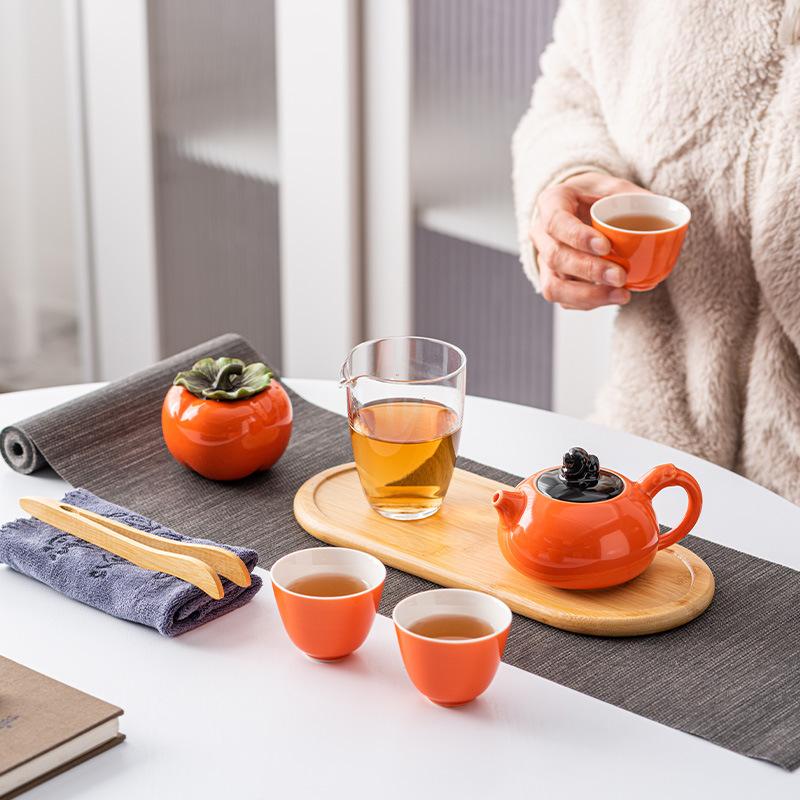High-End Kaki Ruyi Reise-Teeset für den Außenbereich, eine Kanne und drei Tassen in Boutique-Geschenkboxen, Geschenke, Hochzeitsandenken
