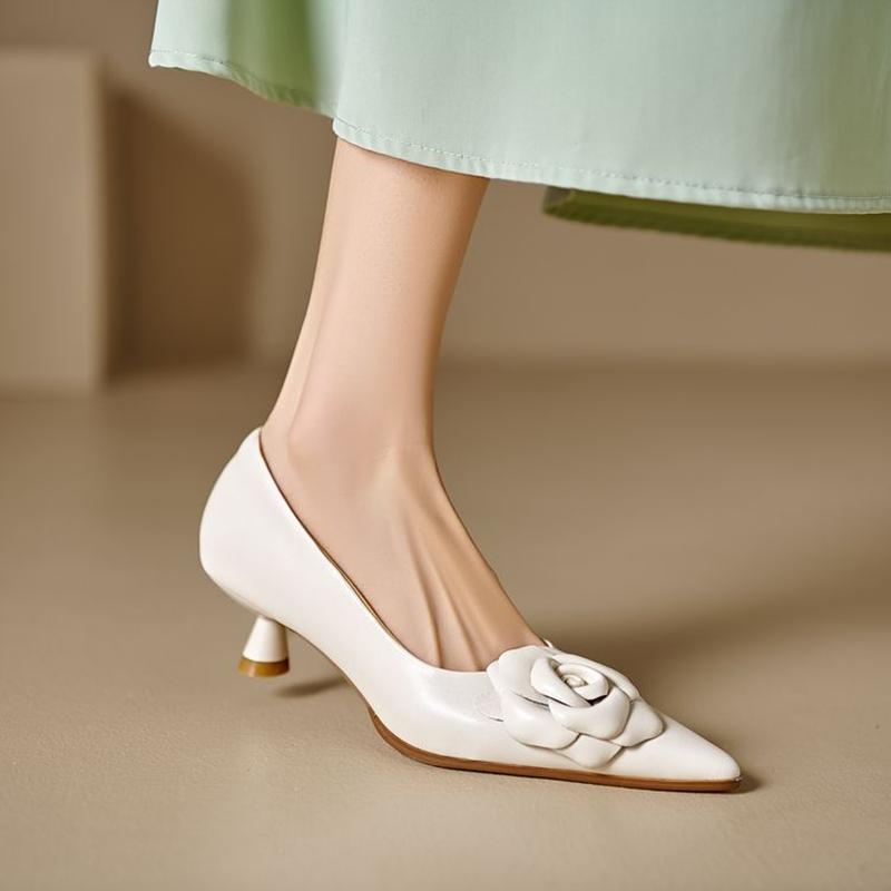 Fashion NEW Spring/Autumn Women Pumps Split Leather Shoes for Women Pointed Toe Kitten Heel Shoes Elegant Slip-on Flower Shallow Shoes