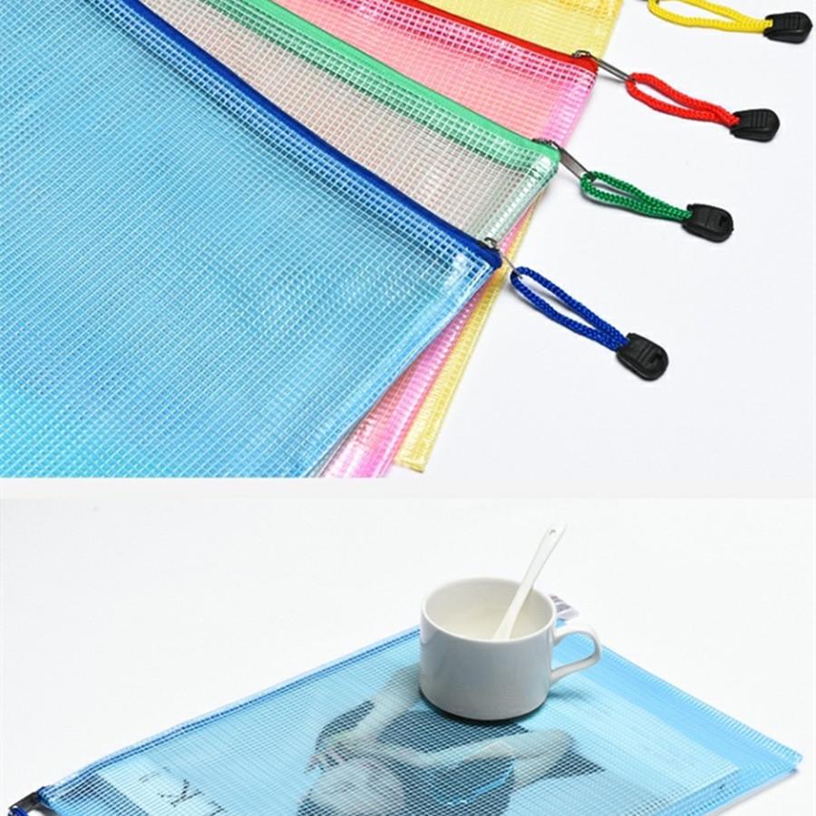 5pcs/lot Gridding Waterproof Zipper Bag Clear PVC A4 Binder Pockets Document Pen Filing Products Folders for Office & School