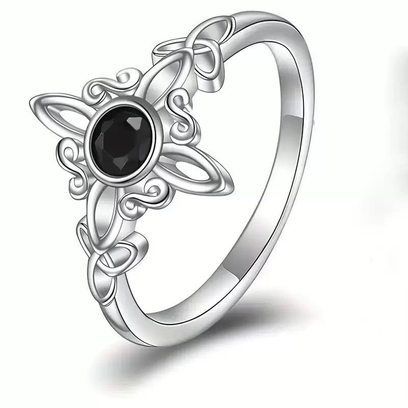 925 Silver Magic Knot Black Zircon Lovely Rings For Women Engagement Wedding Female Vintage Luxury Jewelry Accessories