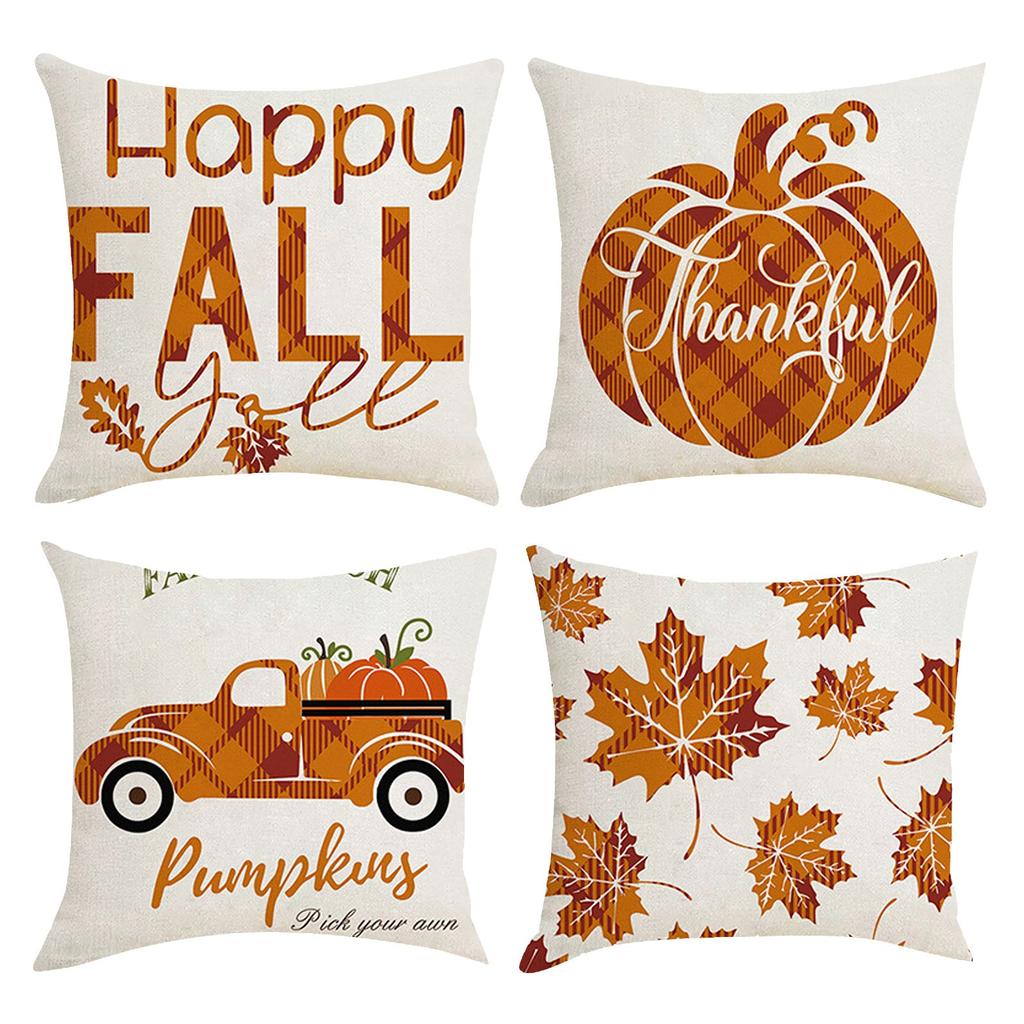 18x18 Fall Pillow Covers, Thanksgiving Decorative Throw Pillowcases, Maple Car Linen Throw Cushion Covers For Sofa Couch Home Decor, 4pcs