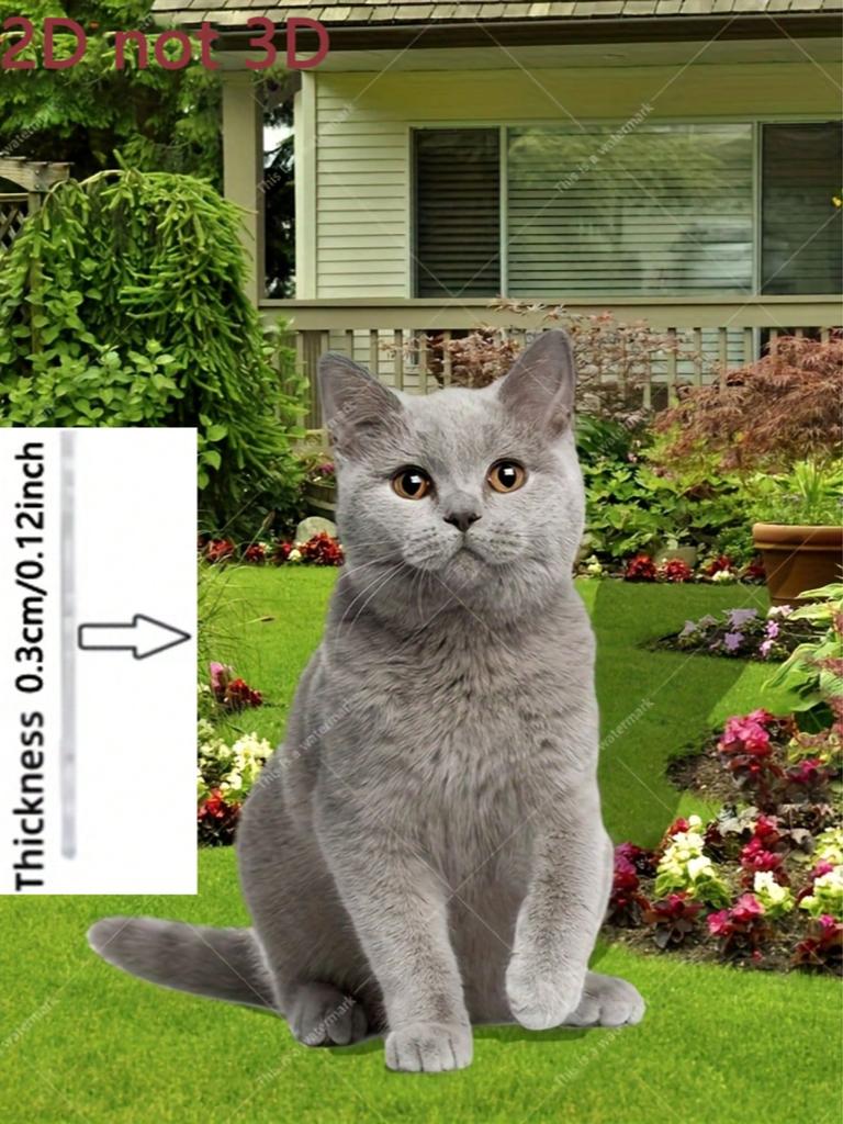 1 pezzo di paletti da giardino a forma di gatto, disegnati con animali felini grigi per la decorazione di vasi da fiori all'aperto, un regalo ideale per gli amanti dei gatti.