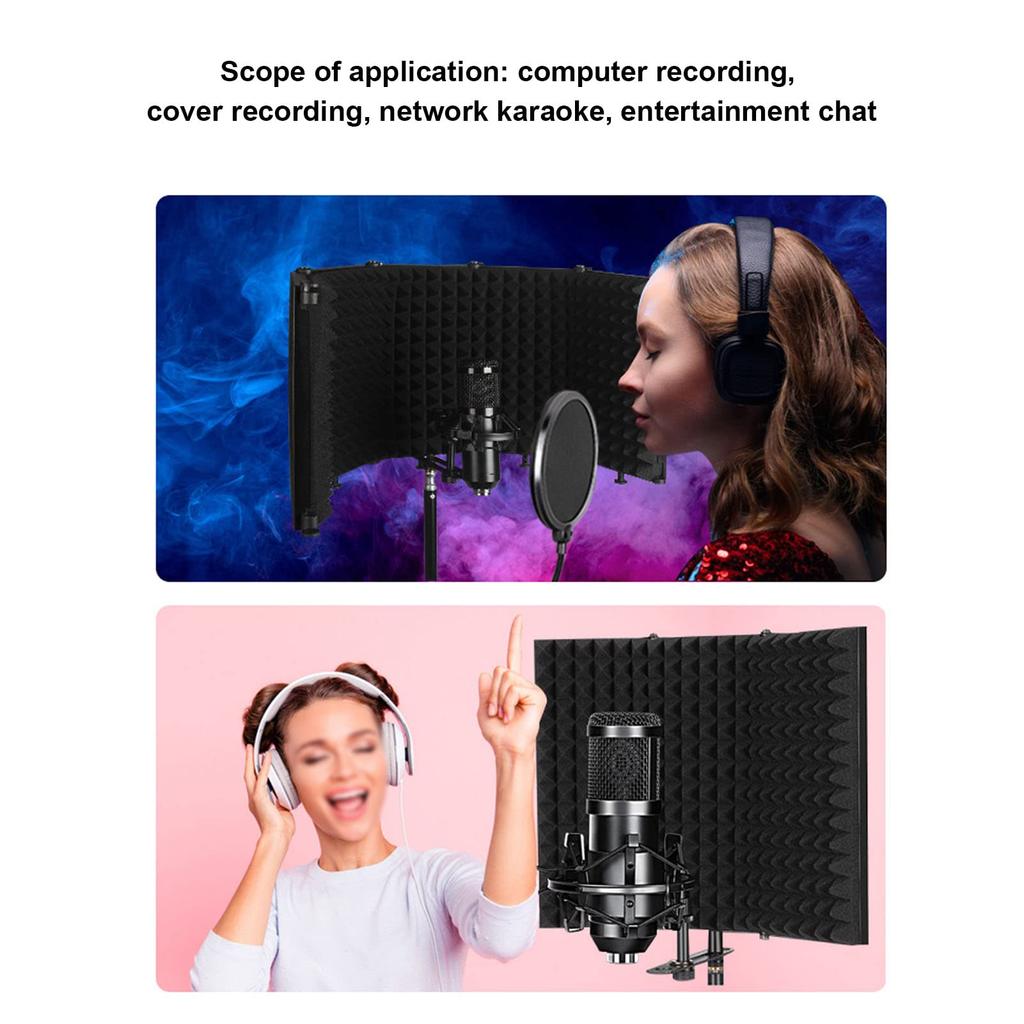 Jeffergarden Reflection Filter Microphone Shield Foldable Soundproof Room Sound Absorbing Material Recording Broadcasting Soundproof Box Desktop Setup