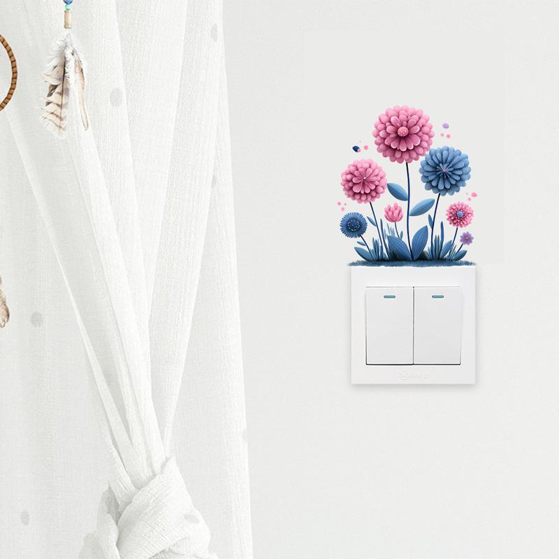 Self-adhesive Hydrangea Flower Plant Switch Stickers for Bedroom Living Room Socket Wall Decor