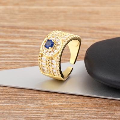 

Nidin Wide Brand Zircon Circle Open Rings For Women Crystal Gold Plated Finger Charm Adjustable Wedding Birthday Jewelry Gift темно-синий