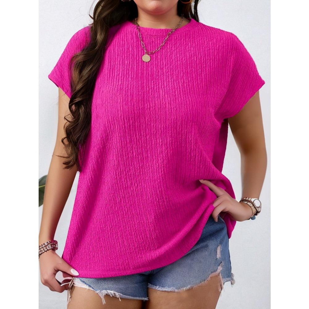 Summer New Plus-size Fashionable Women's Round-neck Solid Color Small Flying Sleeve Short-sleeved T-shirt