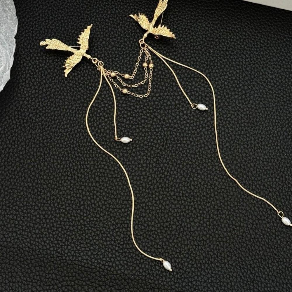 Corsage Ornaments Long Fringe Brooch Pearl Chinese Style Brooch Pin Phoenix Tassel Brooch Decor
