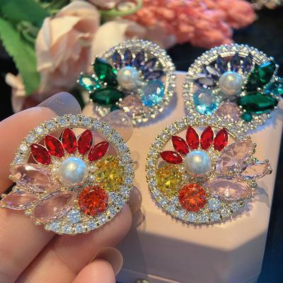 Paris Handmade Bead Colored Stud Earrings Western Antique Design Earrings Micro-Inlaid Zircon High-End Jewelry